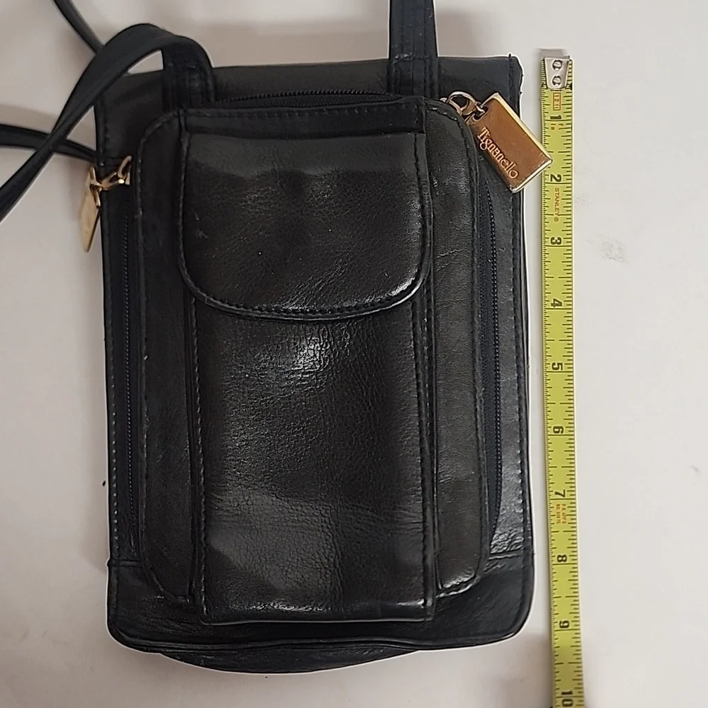 Tignanello Black Leather Quality Unisex Crossbody Messenger SaddleBag Long Strap